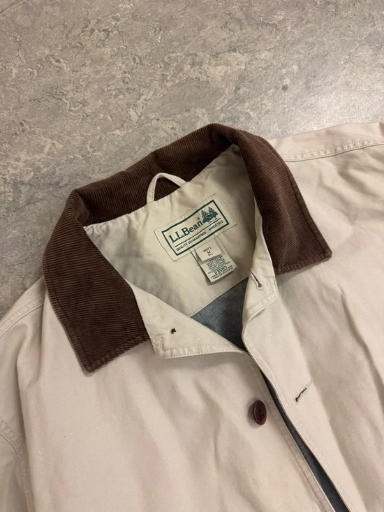 L.L. Bean Beige Cotton Field Jacket with Brown Corduroy Collar Medium - Picture 5 of 8